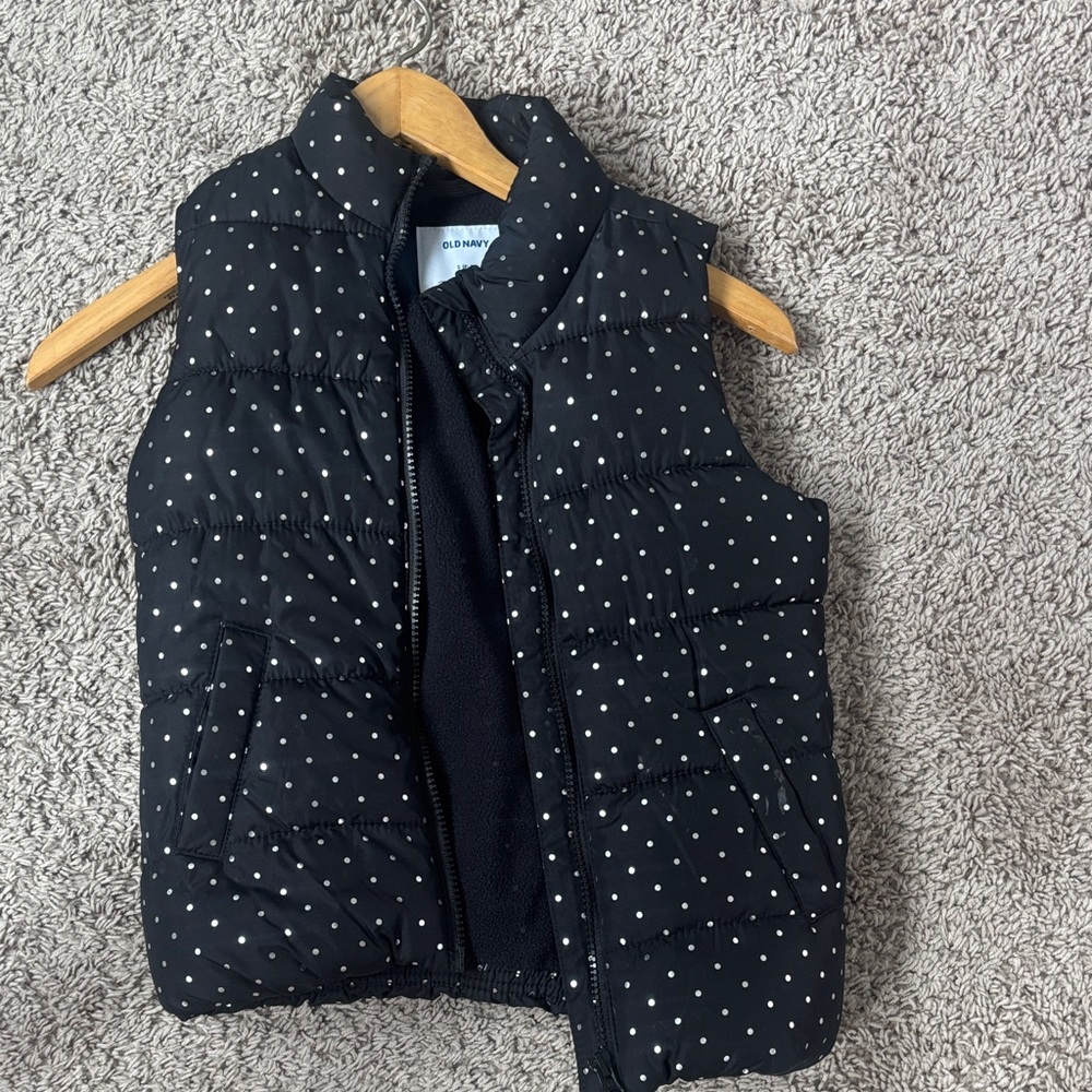 Old Navy Black Polka Dot Puffer Vest